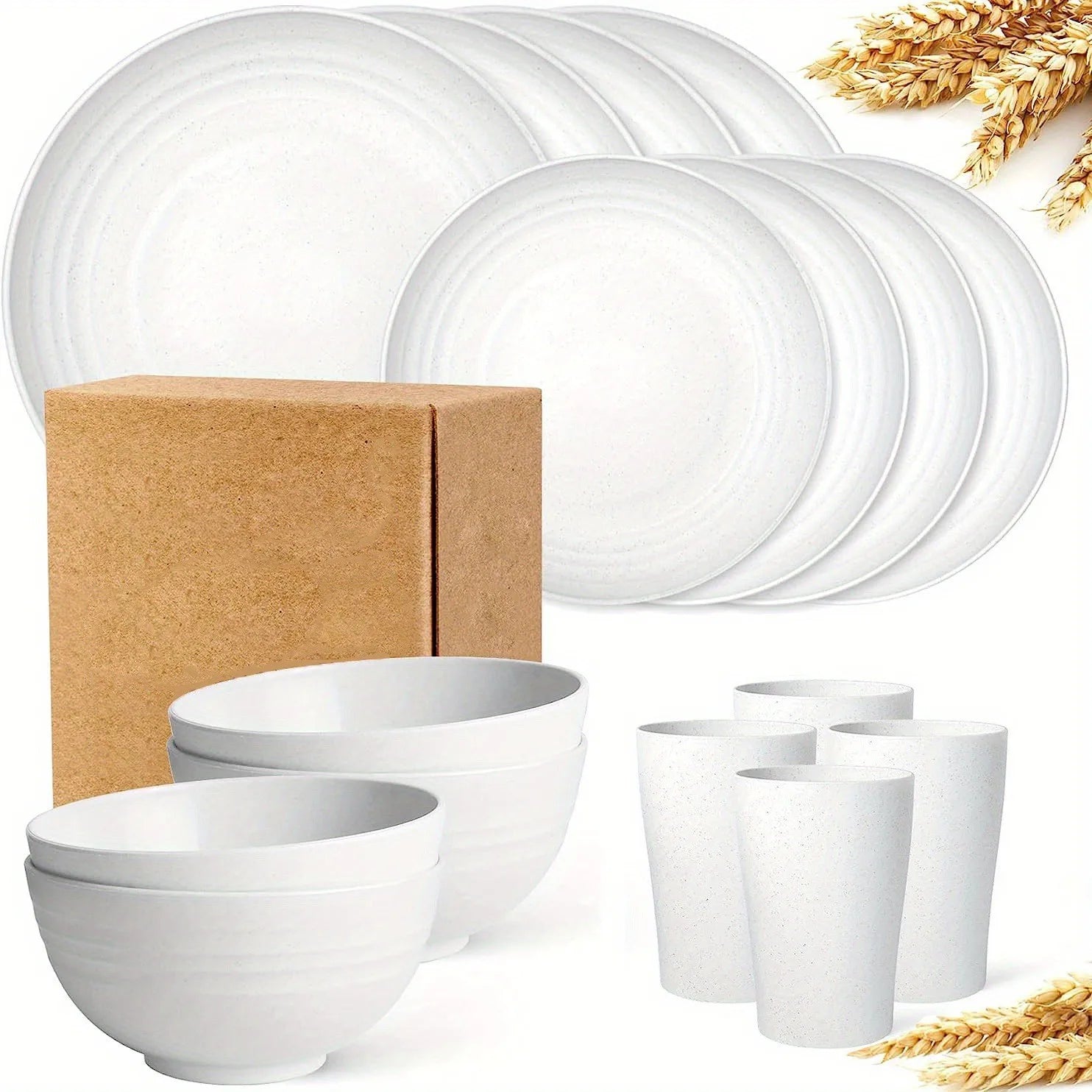Nouveau 16 pièces/ensemble d'assiettes à repas Non fragiles, plats en paille de blé, ensemble de vaisselle, lave-vaisselle à micro-ondes, vaisselle sûre et réutilisable