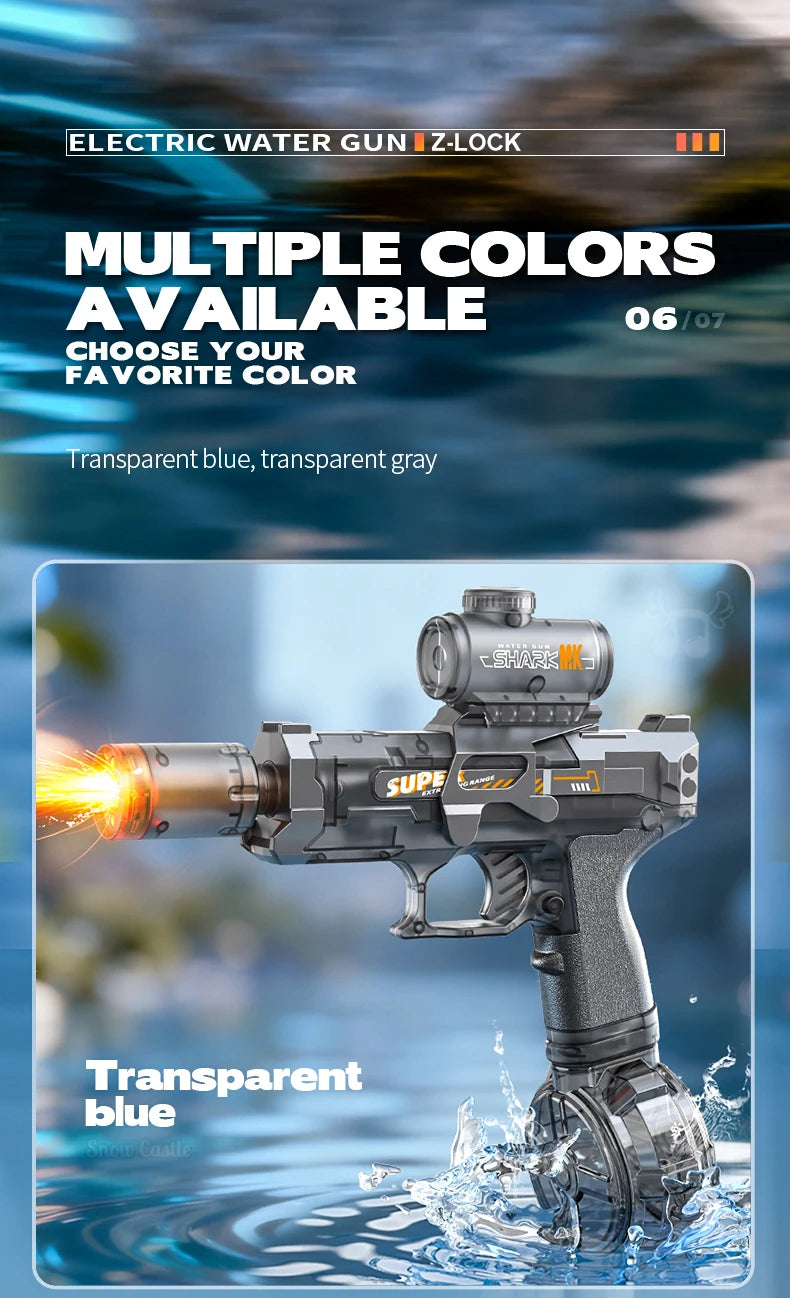 Pistolet à eau électrique avec simulation de tir et de recul, jouet pour enfants, pistolet à eau automatique avec capteur lumineux, jouet d'été pour la plage et les activités de plein air