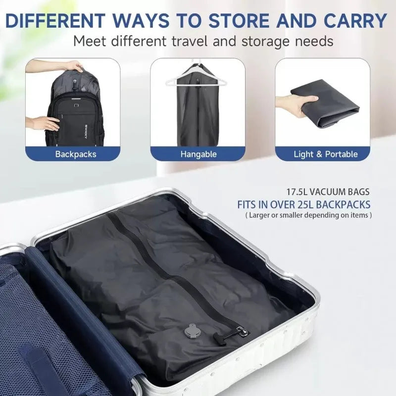 Sac de compression sous vide pour bagages de 17 L, réutilisable, imperméable, anti-poussière, économise 60 % d'espace, sac de voyage sous vide, sacs de rangement