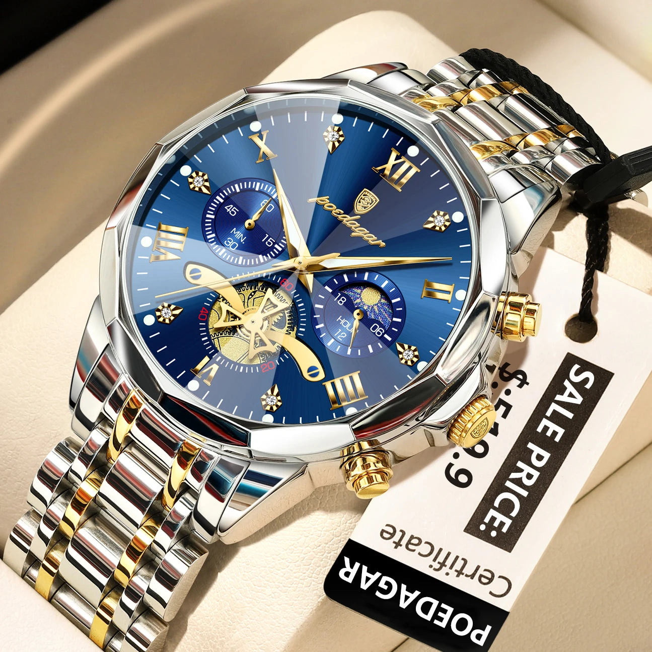 POEDAGAR luxe hommes montre haut Original étanche lumineux chronographe homme montre-bracelet en acier inoxydable Quartz hommes montres Reloj