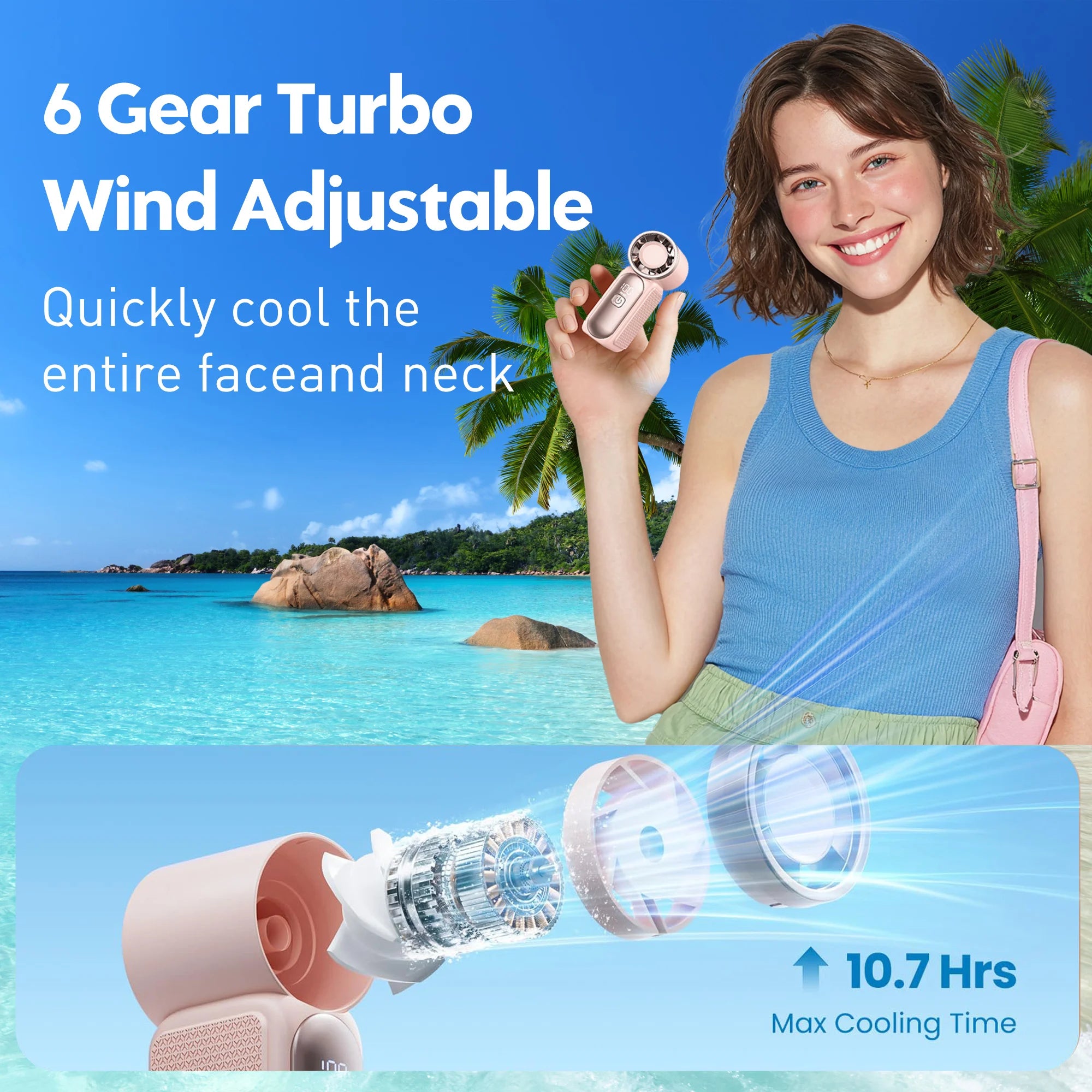 Mini ventilateur portatif 3600mAh, ventilateur turbo de poche haute vitesse pour les voyages en plein air