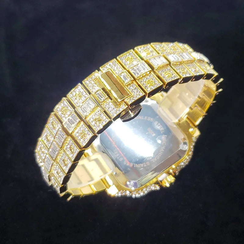 UNIGUET luxe diamant montre à Quartz pour hommes cadran arc-en-ciel calendrier Hip Hop glacé or montre-bracelet hommes accessoire de mode 2025
