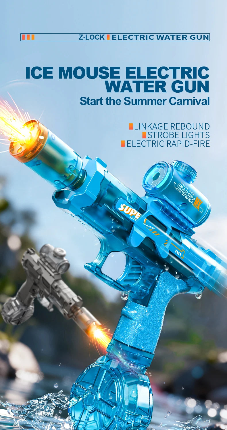 Pistolet à eau électrique avec simulation de tir et de recul, jouet pour enfants, pistolet à eau automatique avec capteur lumineux, jouet d'été pour la plage et les activités de plein air