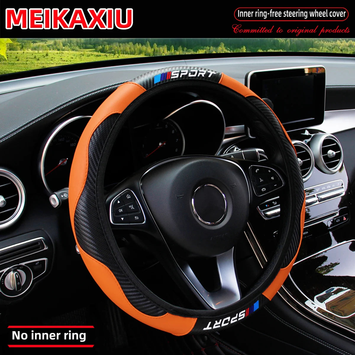 Le couvre-volant SPORT toutes saisons en fibre de carbone (sans anneau intérieur) convient aux accessoires intérieurs automobiles de 37 à 38 cm.