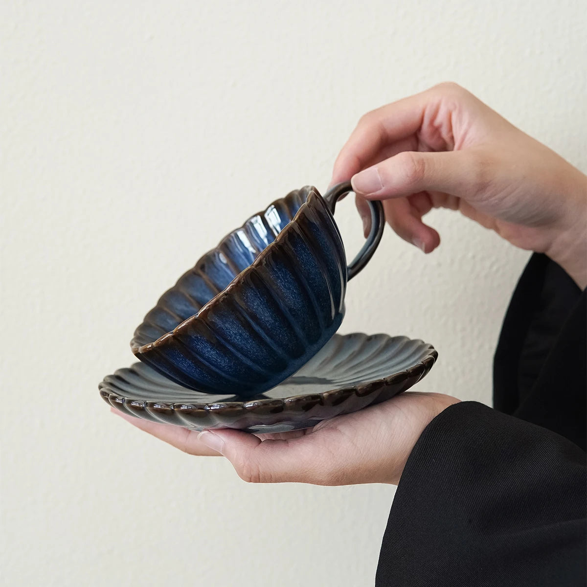 1 ensemble de tasses et soucoupes en céramique de style japonais, tasses et soucoupes à thé de style japonais, tasses et soucoupes à café, tasses à boire pour le petit-déjeuner, les goûters, le thé de l'après-midi,