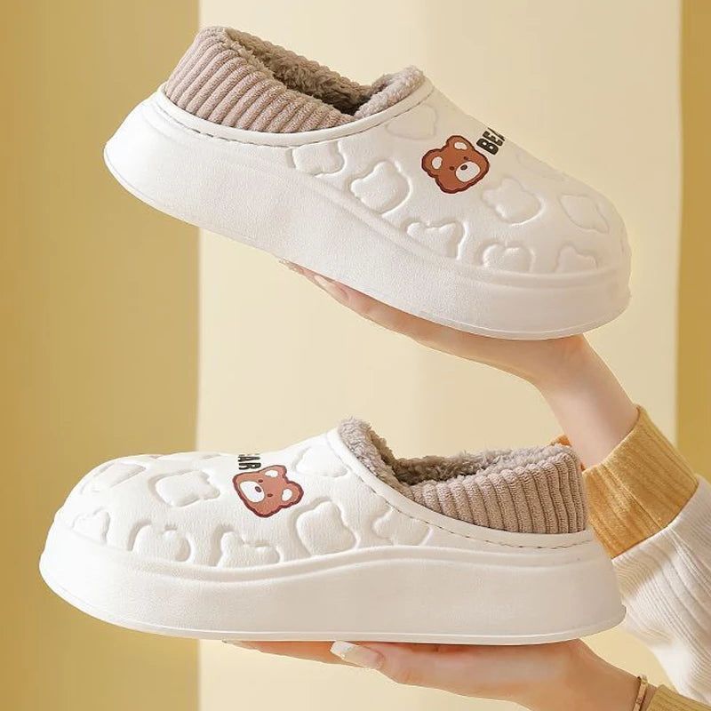 Pantoufles imperméables en coton pour femmes et hommes, chaussures d'hiver en peluche à semelle épaisse et chaude, antidérapantes, pour Couple