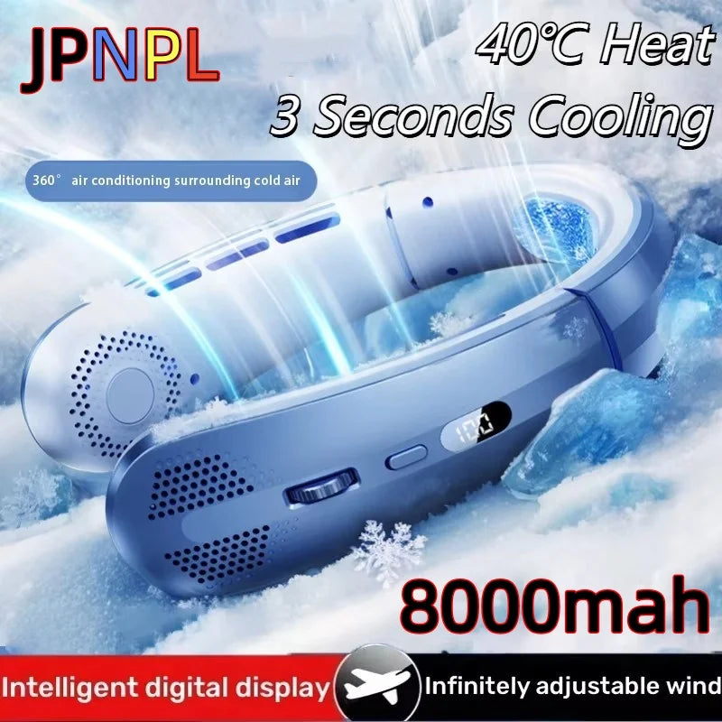 Ventilateur électrique suspendu au cou, 8000mAh, Portable, sans lame, Mini refroidisseur d'air rechargeable, silencieux, affichage numérique LED, pour l'extérieur