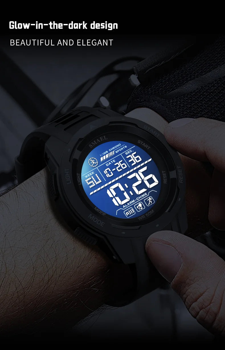SMAEL-Montre-bracelet numérique étanche à LED pour homme, chronomètre lumineux, montres de sport, 50m, 8105