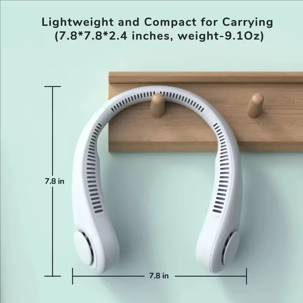 Ventilateur de cou mains libres, portable, rechargeable par USB, sans pales, silencieux, pour les voyages d'été, 3 vitesses, mini, longue autonomie