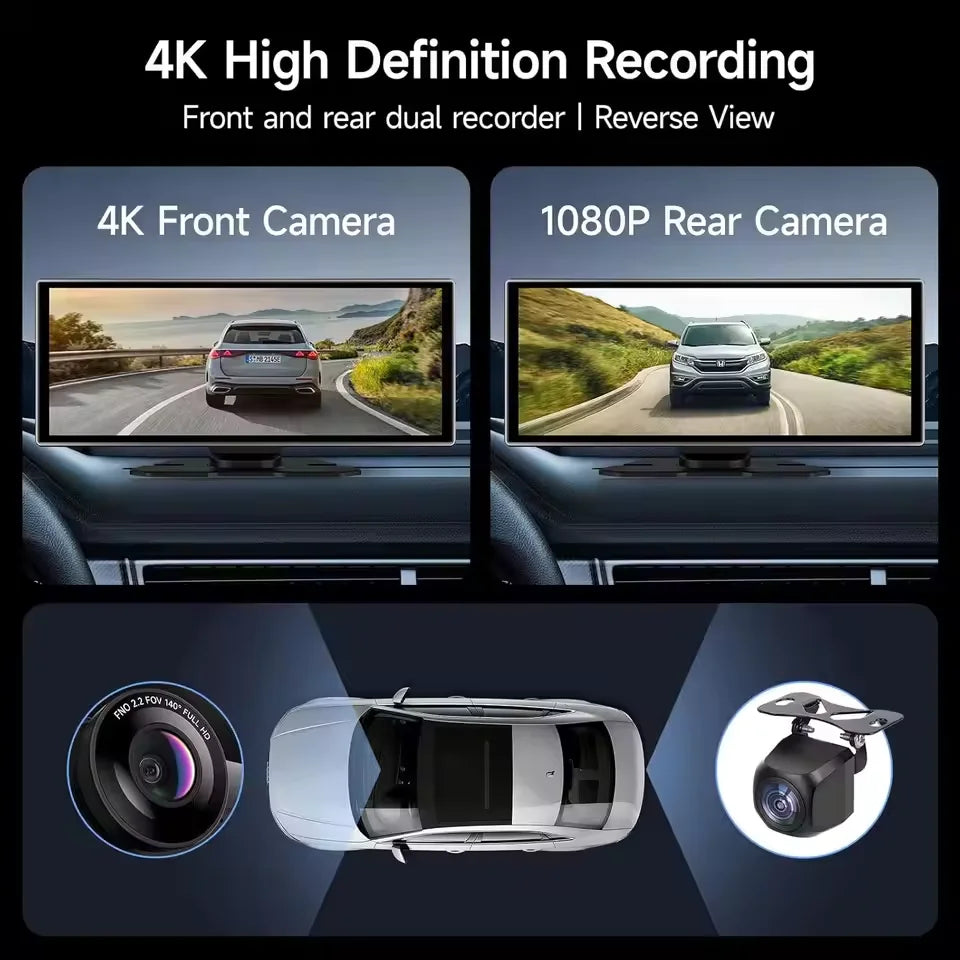 Srnubi 11.26 pouces 4K Dash Cam sans fil CarPlay et Android Auto Portable voiture DVR systèmes intelligents enregistreur vidéo GPS Navigation