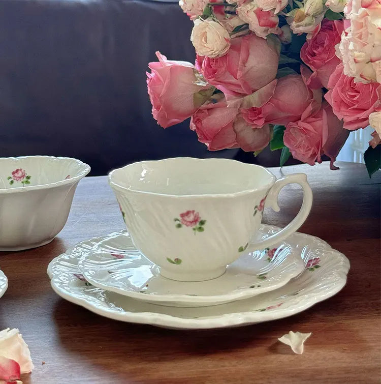 Ensemble d'assiettes en céramique vintage rose, tasse à café, beau, britannique, fournitures de cuisine, dessert, thé, cadeau