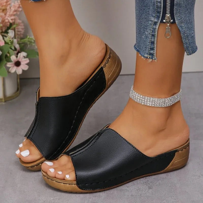 Sandales décontractées à talons compensés pour femmes, chaussures d'été légères