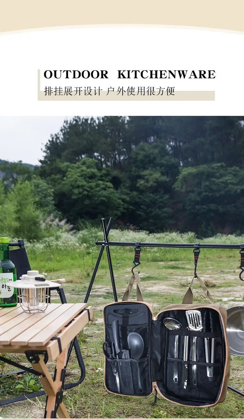 Ensemble d'ustensiles de voyage 8 pièces Livré avec un ensemble complet d'ustensiles de cuisine épais Kit de rangement Couverts Fournitures de camping portables Outils