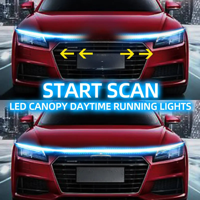 RXZ LED feux de jour balayage démarrage capot de voiture lumières décoratives DRL Auto moteur capot Guide lampe d'ambiance décorative 12V