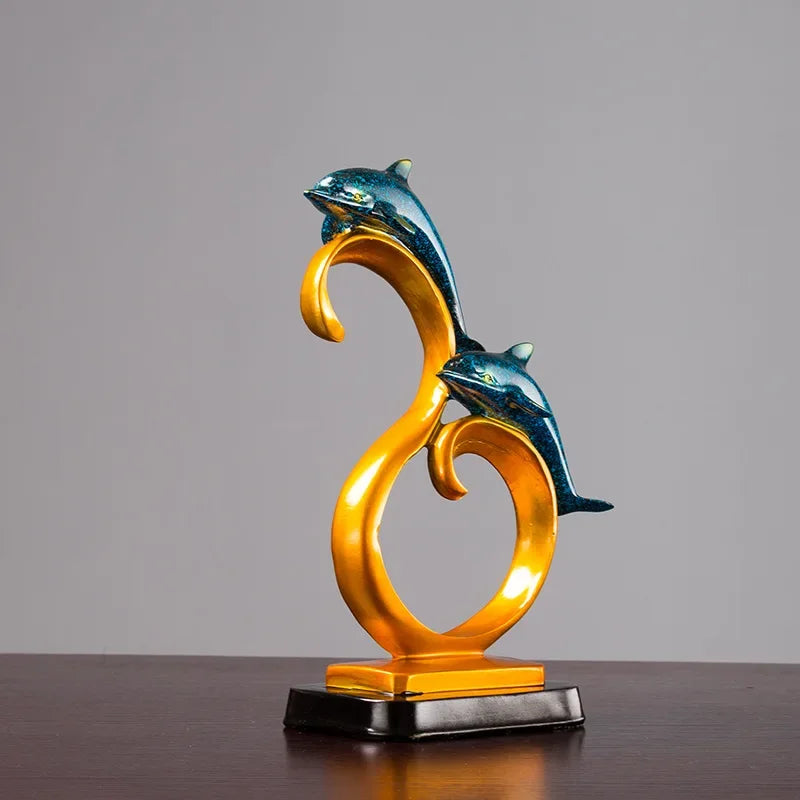 Ornements de bureau, animaux dauphin, décoration de maison, salon, chambre à coucher, Figurines artisanales européennes en résine, Statues créatives