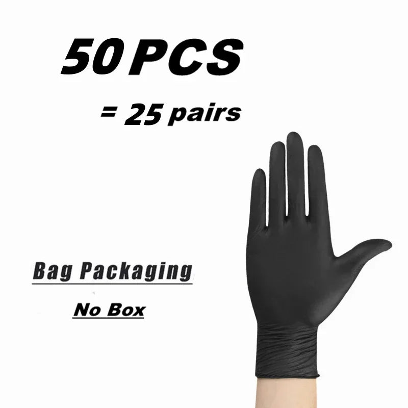 Gants jetables en Nitrile noir PVC, 10/20/50/100 pièces, imperméables sans Latex, pour la réparation automobile, gants de travail pour la teinture des cheveux en toute sécurité des aliments
