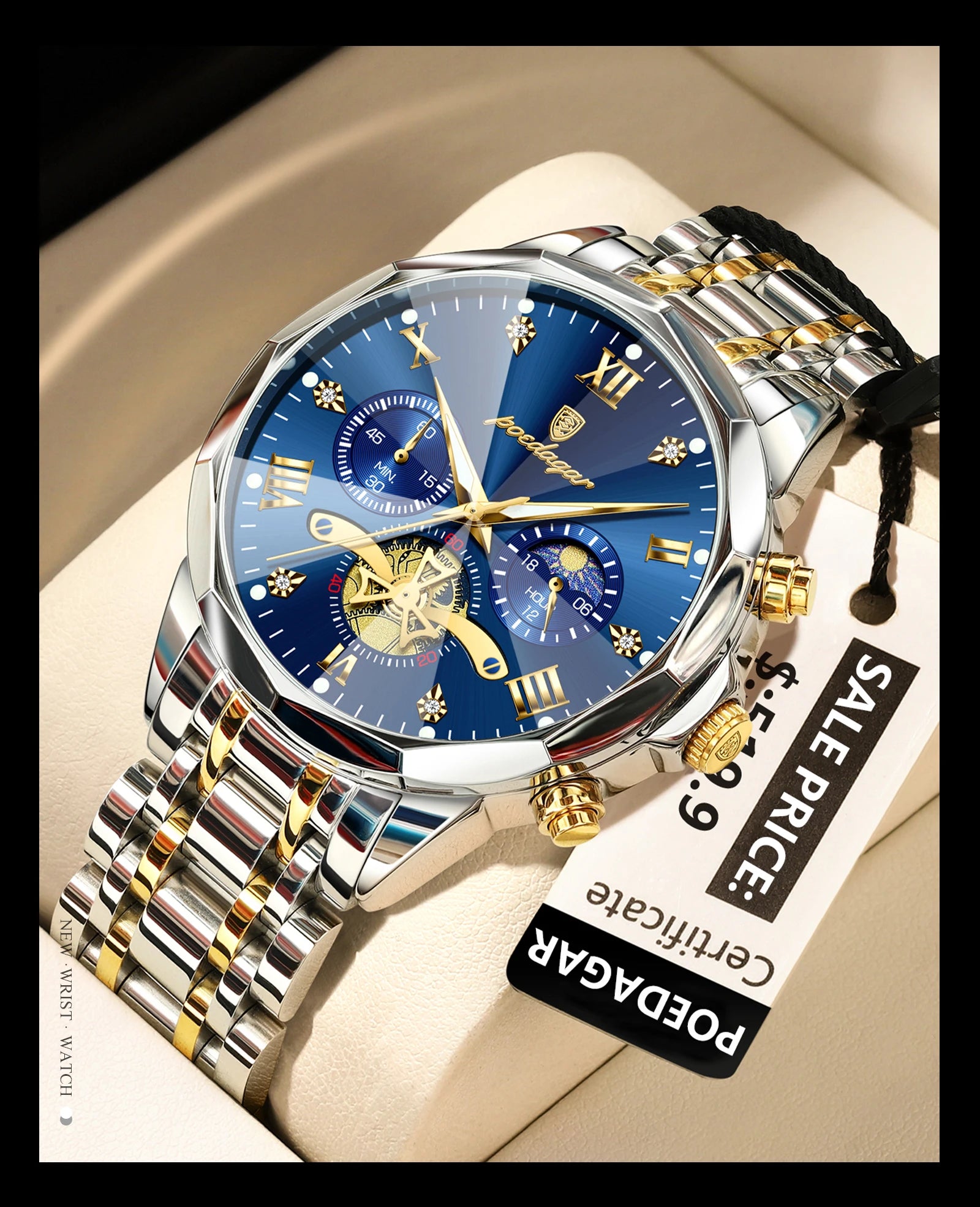 POEDAGAR luxe hommes montre haut Original étanche lumineux chronographe homme montre-bracelet en acier inoxydable Quartz hommes montres Reloj