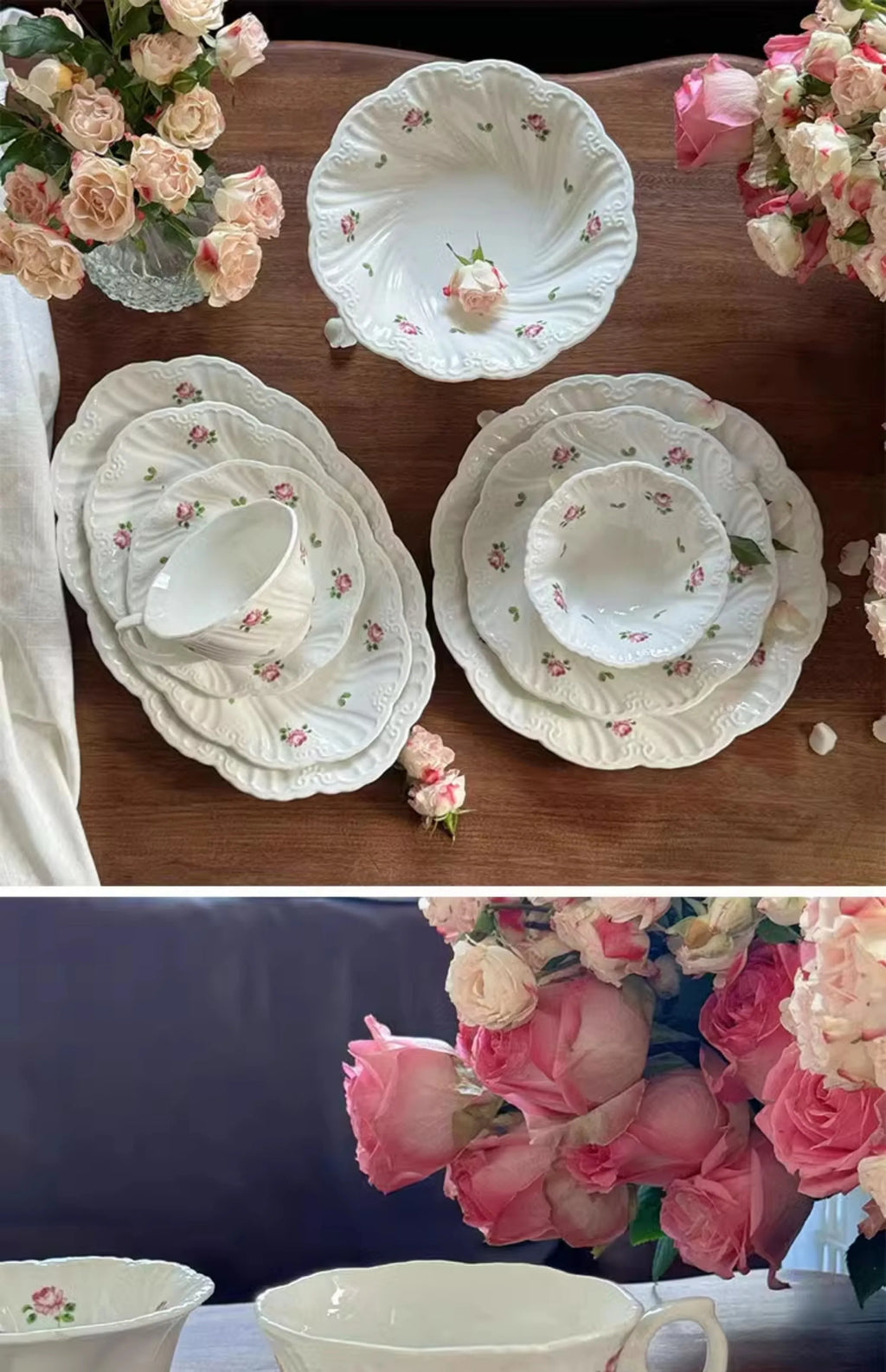 Ensemble d'assiettes en céramique vintage rose, tasse à café, beau, britannique, fournitures de cuisine, dessert, thé, cadeau