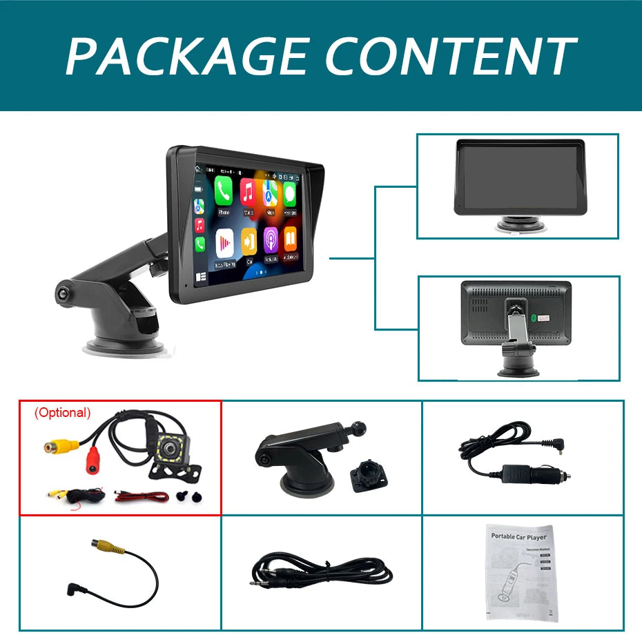 Autoradio 7 pouces lecteur vidéo multimédia sans fil Carplay et sans fil Android Auto Portable GPS Navi écran tactile universel