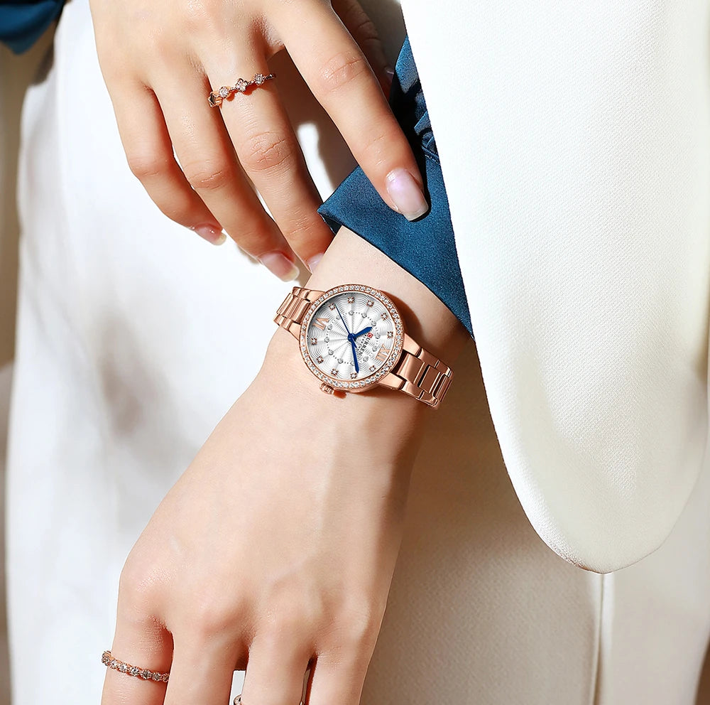 Istro REN-Montres-bracelets à quartz avec bracelet en acier inoxydable pour hommes et femmes, biscuits de luxe, cadran rose, montres à la mode, nouveau
