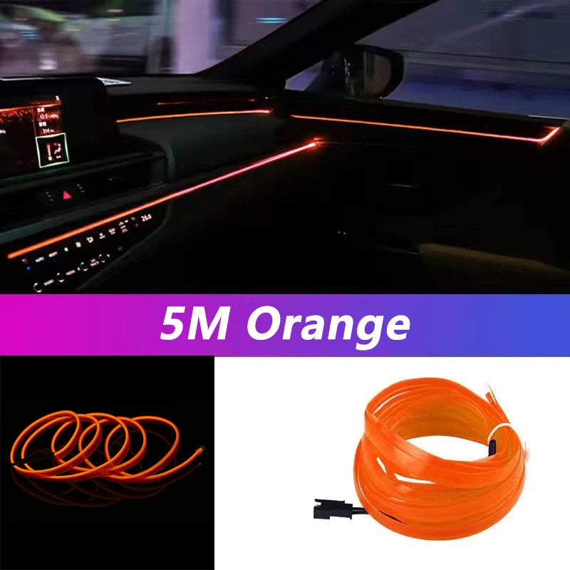 Bande lumineuse LED pour intérieur de voiture, néon, câblage EL, lampe décorative pour auto, bricolage, lumière ambiante flexible, USB, escales de fête, diode, 5m