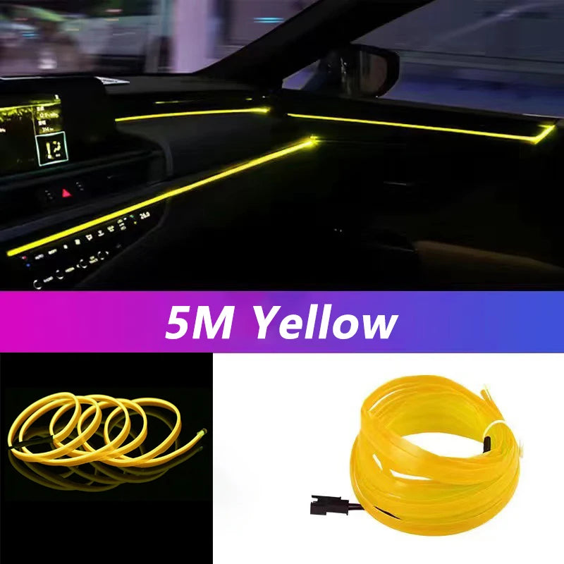 Bande lumineuse LED pour intérieur de voiture, néon, câblage EL, lampe décorative pour auto, bricolage, lumière ambiante flexible, USB, escales de fête, diode, 5m
