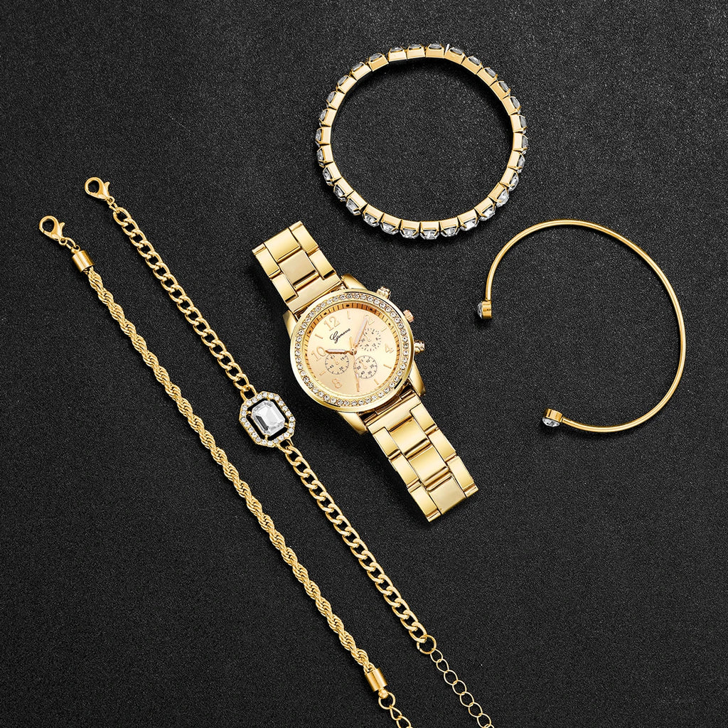5 pièces de luxe diamant femmes montres Bracelet ensemble dames cadran arabe montres à Quartz Reloj Mujer (sans boîte)