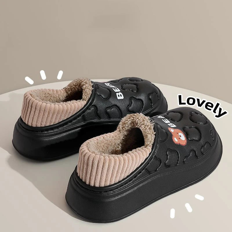 Pantoufles imperméables en coton pour femmes et hommes, chaussures d'hiver en peluche à semelle épaisse et chaude, antidérapantes, pour Couple