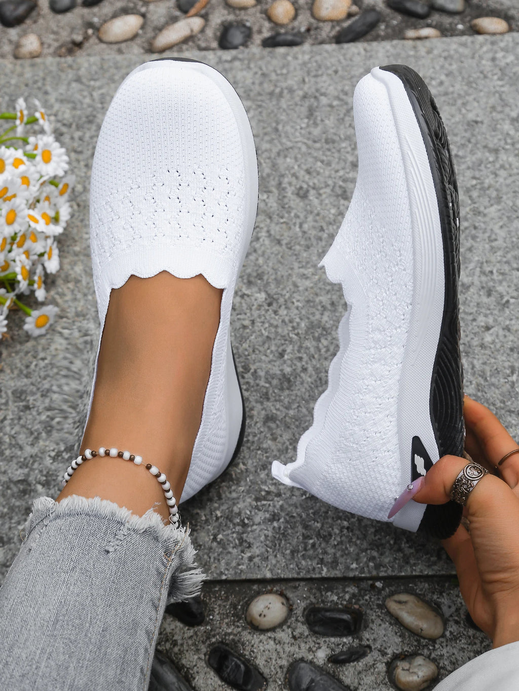 Chaussures orthopédiques pour femmes, chaussures de marche en tricot, respirantes, à enfiler, mocassins souples, baskets compensées antidérapantes, chaussures décontractées confortables