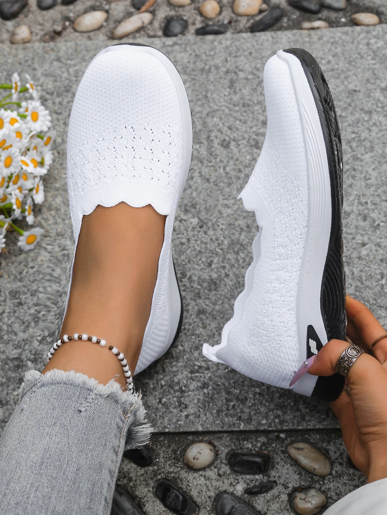 Chaussures orthopédiques pour femmes, chaussures de marche en tricot, respirantes, à enfiler, mocassins souples, baskets compensées antidérapantes, chaussures décontractées confortables