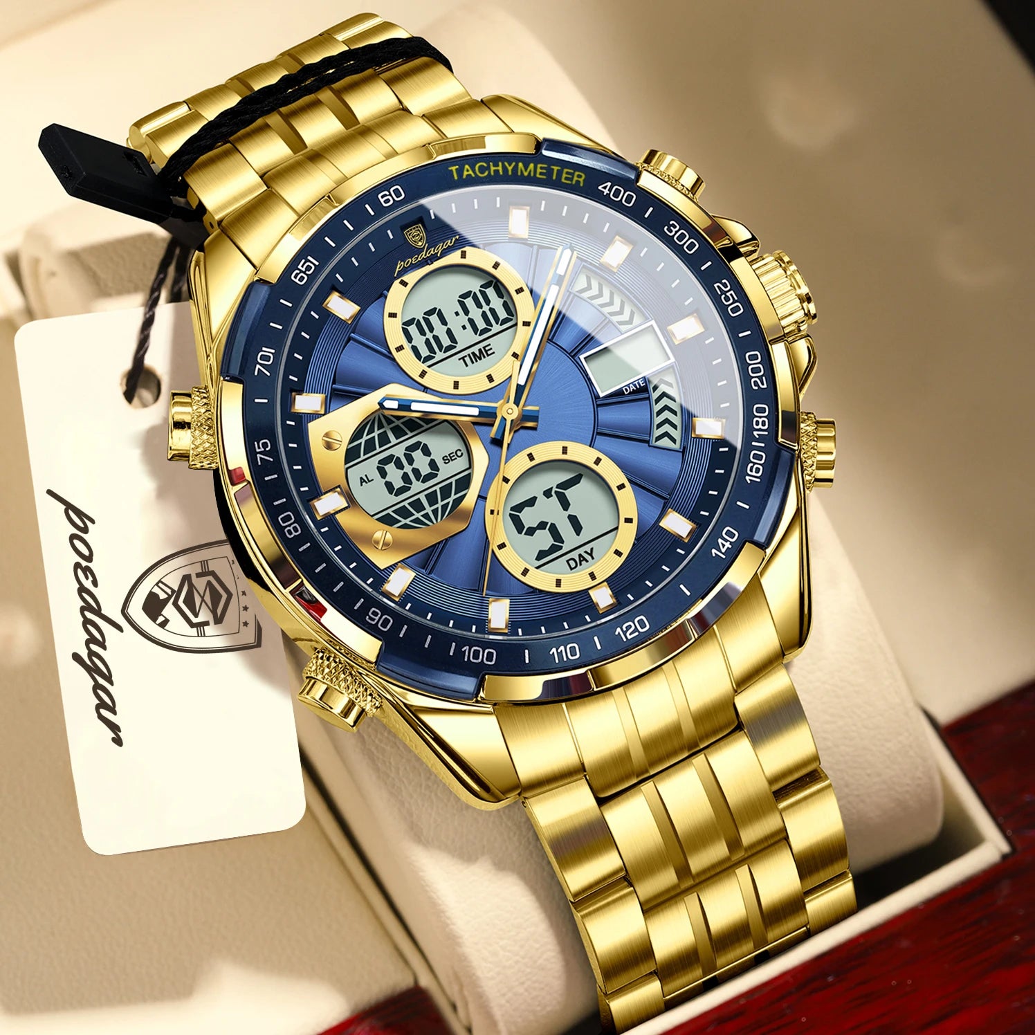 Montre-bracelet homme POEDAGAR, étanche, électronique, LED, affichage double heure, numérique, acier inoxydable, montre à quartz pour homme, Reloj