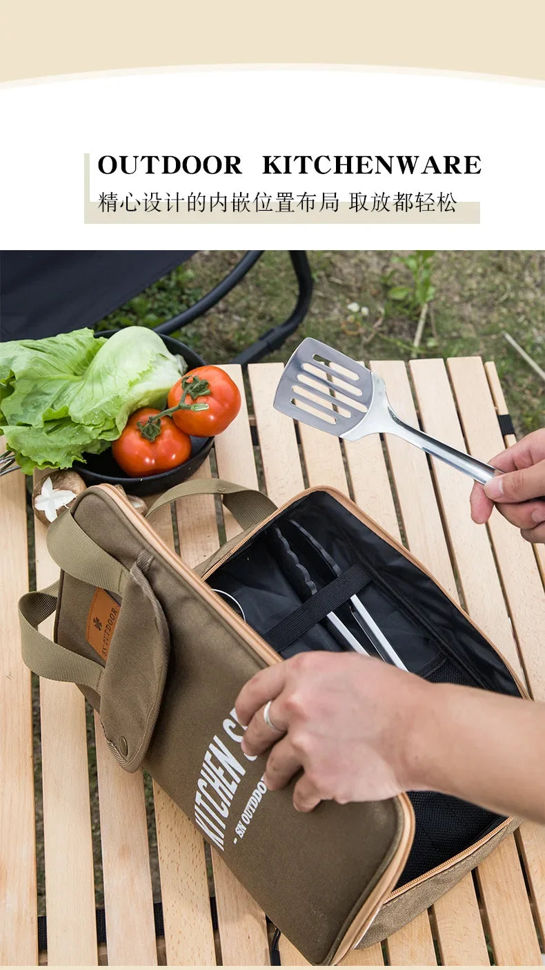Ensemble d'ustensiles de voyage 8 pièces Livré avec un ensemble complet d'ustensiles de cuisine épais Kit de rangement Couverts Fournitures de camping portables Outils