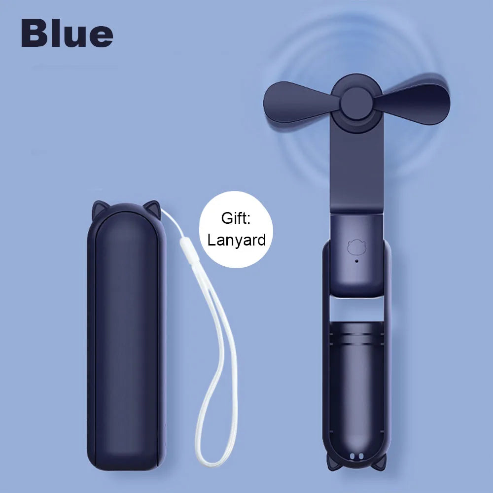 Ventilateur portable 2000 mAh USB rechargeable 3 vitesses mini ventilateur pliable tenu dans la main petit ventilateur de voyage de poche avec batterie externe pratique