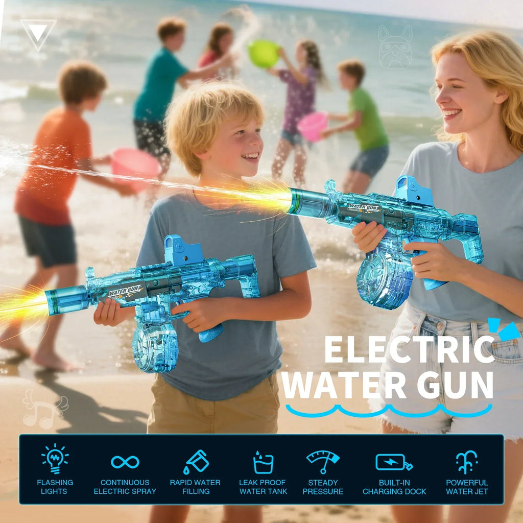 Pistolet à eau électrique avec simulation de tir et de recul, jouet pour enfants, pistolet à eau automatique avec capteur lumineux, jouet d'été pour la plage et les activités de plein air