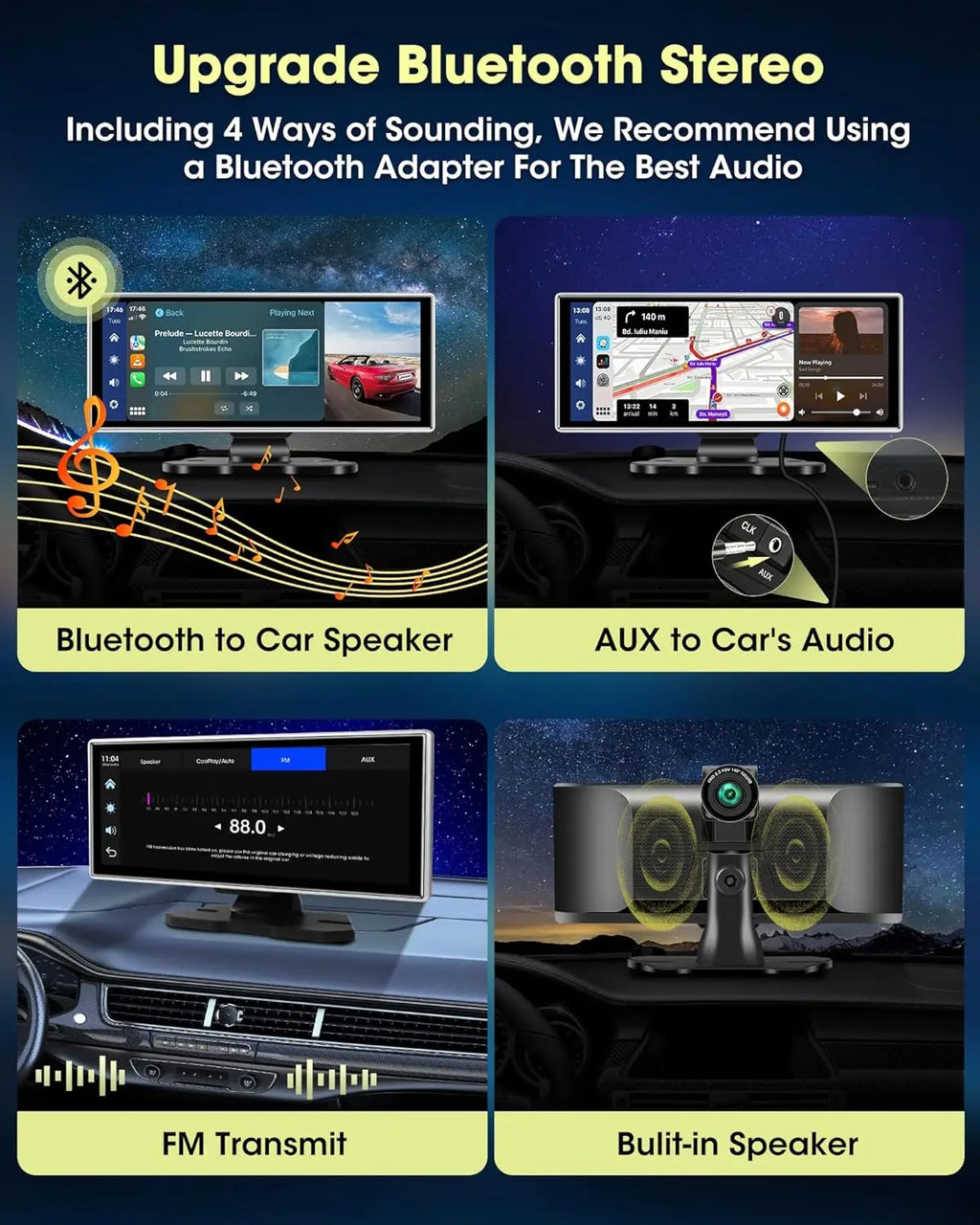 Srnubi 11.26 pouces 4K Dash Cam sans fil CarPlay et Android Auto Portable voiture DVR systèmes intelligents enregistreur vidéo GPS Navigation