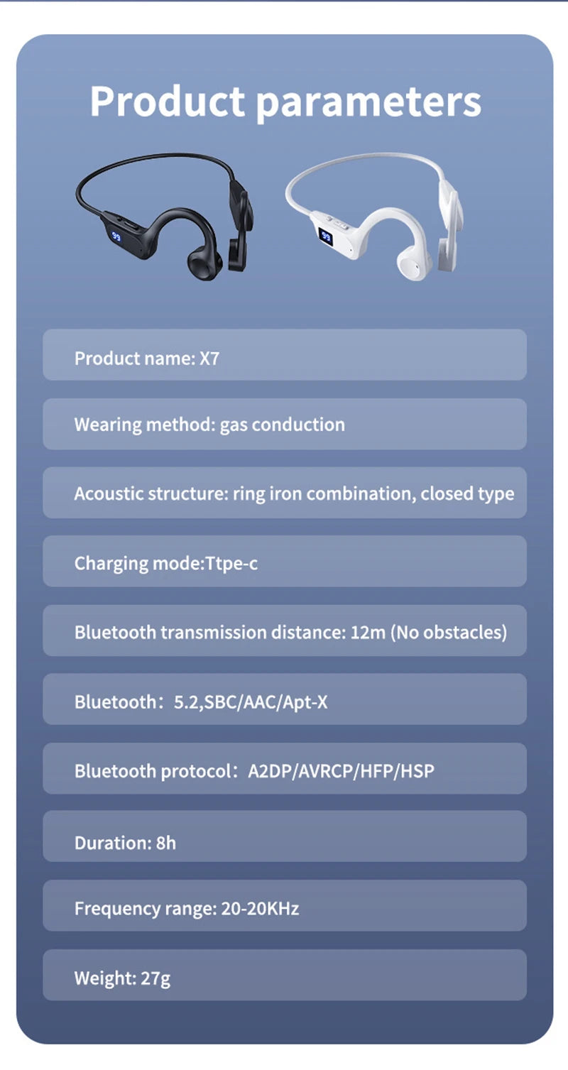 Écouteurs sans fil à Conduction osseuse, oreillettes de Sport, de natation, compatibles Bluetooth, mains libres, avec micro, pour la course à pied, X7