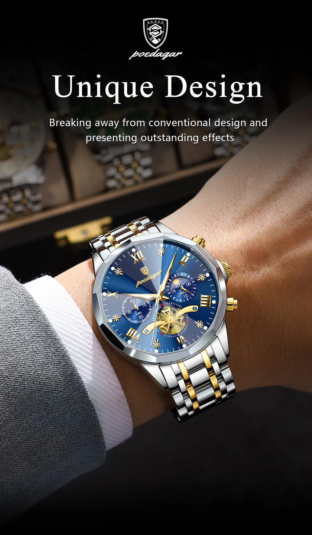 POEDAGAR luxe hommes montre haut Original étanche lumineux chronographe homme montre-bracelet en acier inoxydable Quartz hommes montres Reloj