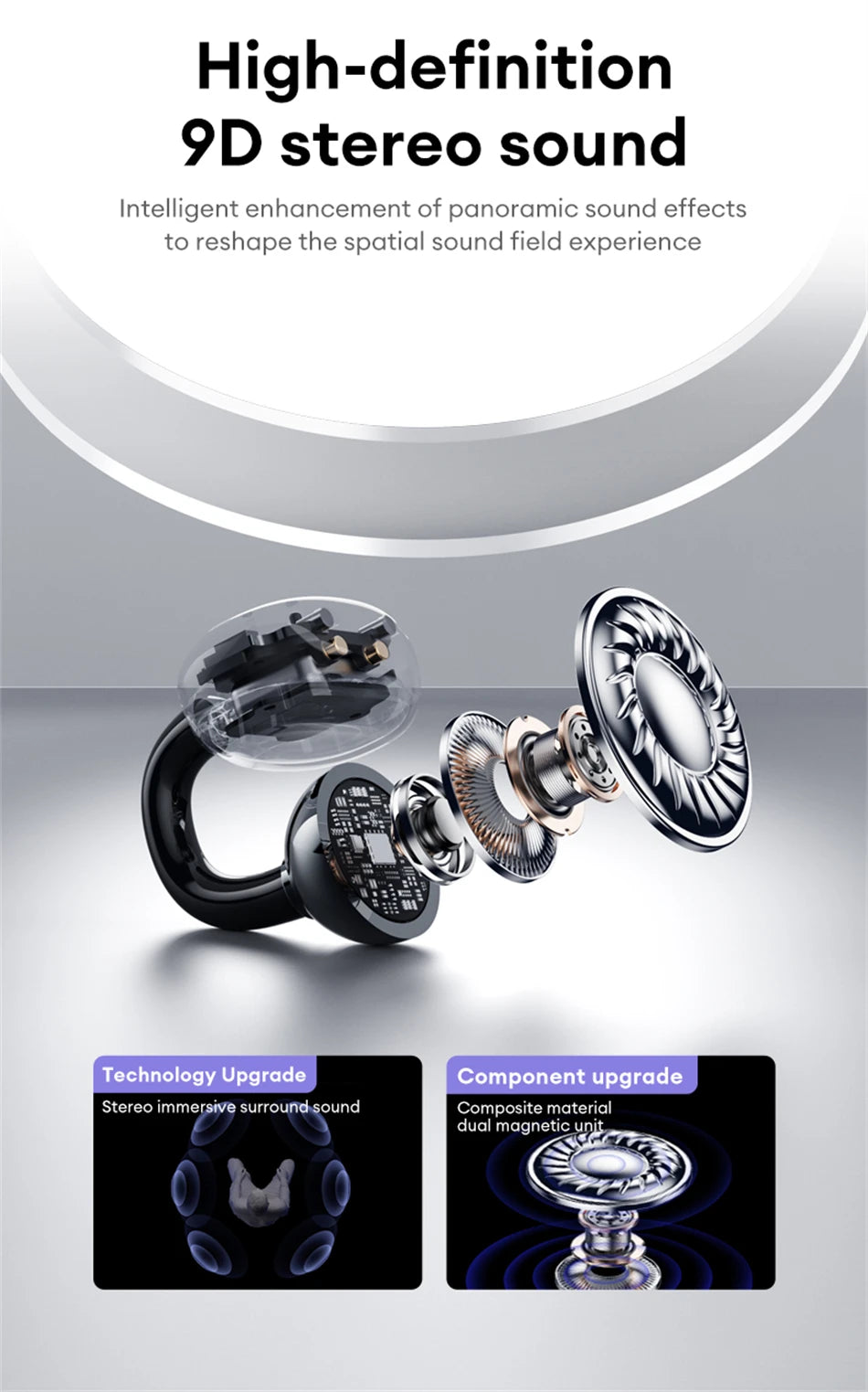 Casque sans fil Bluetooth 6.0 Lenovo LE302, longue durée de vie de la batterie, écouteurs sportifs à clip d'oreille, écouteurs stéréo HIFI à réduction de bruit