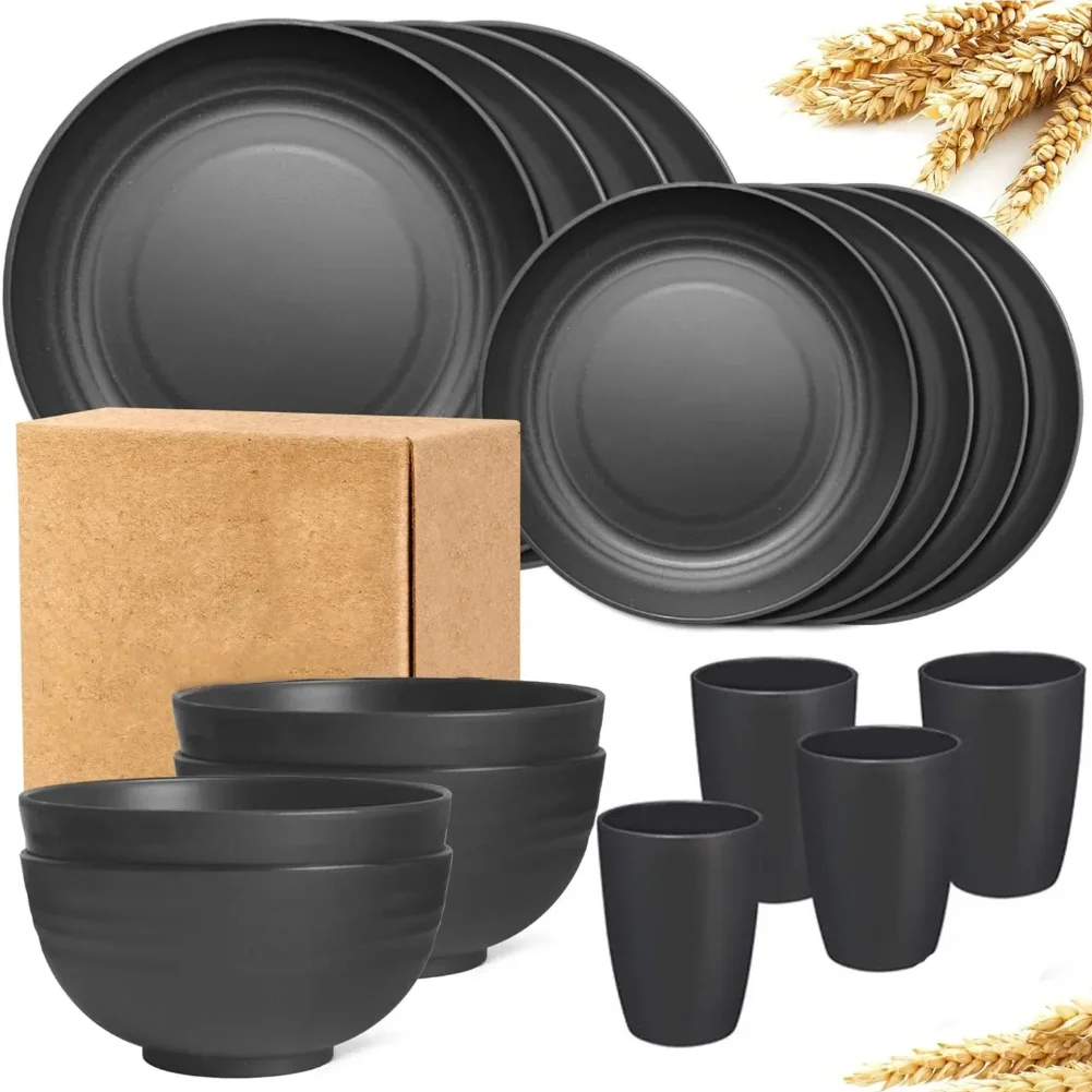 Nouveau 16 pièces/ensemble d'assiettes à repas Non fragiles, plats en paille de blé, ensemble de vaisselle, lave-vaisselle à micro-ondes, vaisselle sûre et réutilisable