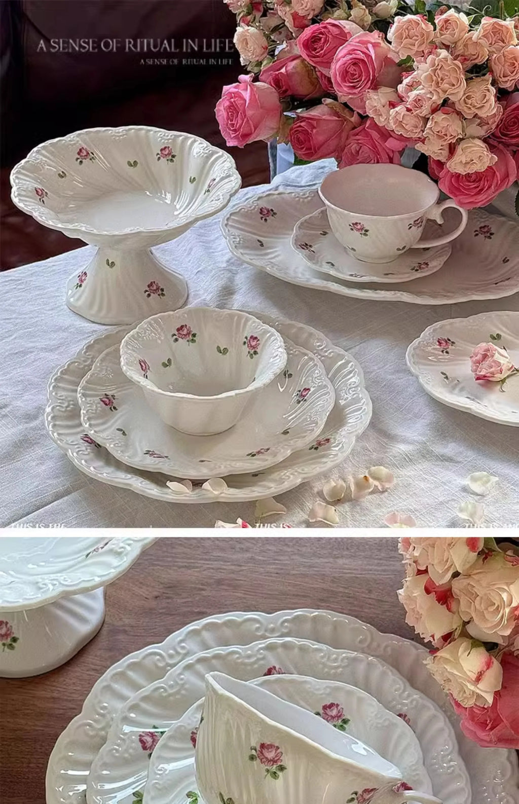 Ensemble d'assiettes en céramique vintage rose, tasse à café, beau, britannique, fournitures de cuisine, dessert, thé, cadeau