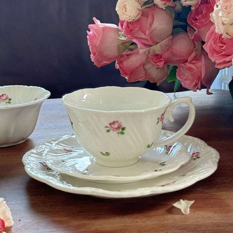 Ensemble d'assiettes en céramique vintage rose, tasse à café, beau, britannique, fournitures de cuisine, dessert, thé, cadeau