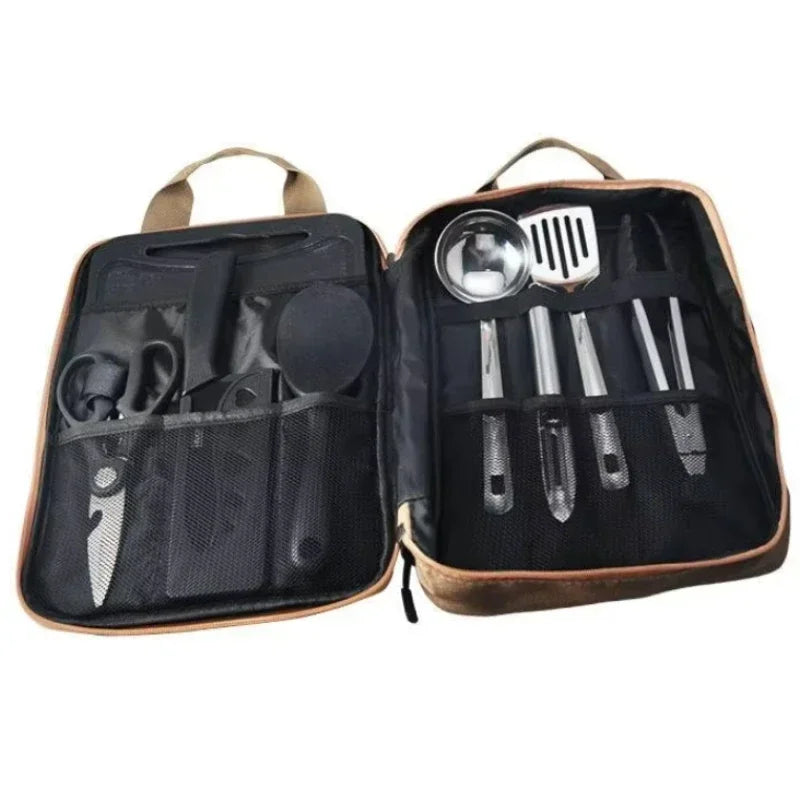 Ensemble d'ustensiles de voyage 8 pièces Livré avec un ensemble complet d'ustensiles de cuisine épais Kit de rangement Couverts Fournitures de camping portables Outils