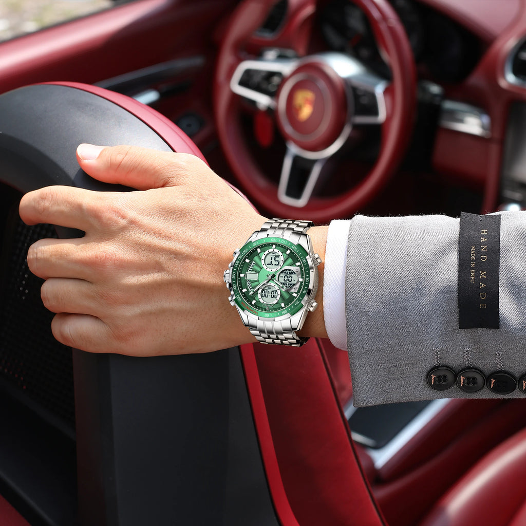 Montre-bracelet homme POEDAGAR, étanche, électronique, LED, affichage double heure, numérique, acier inoxydable, montre à quartz pour homme, Reloj