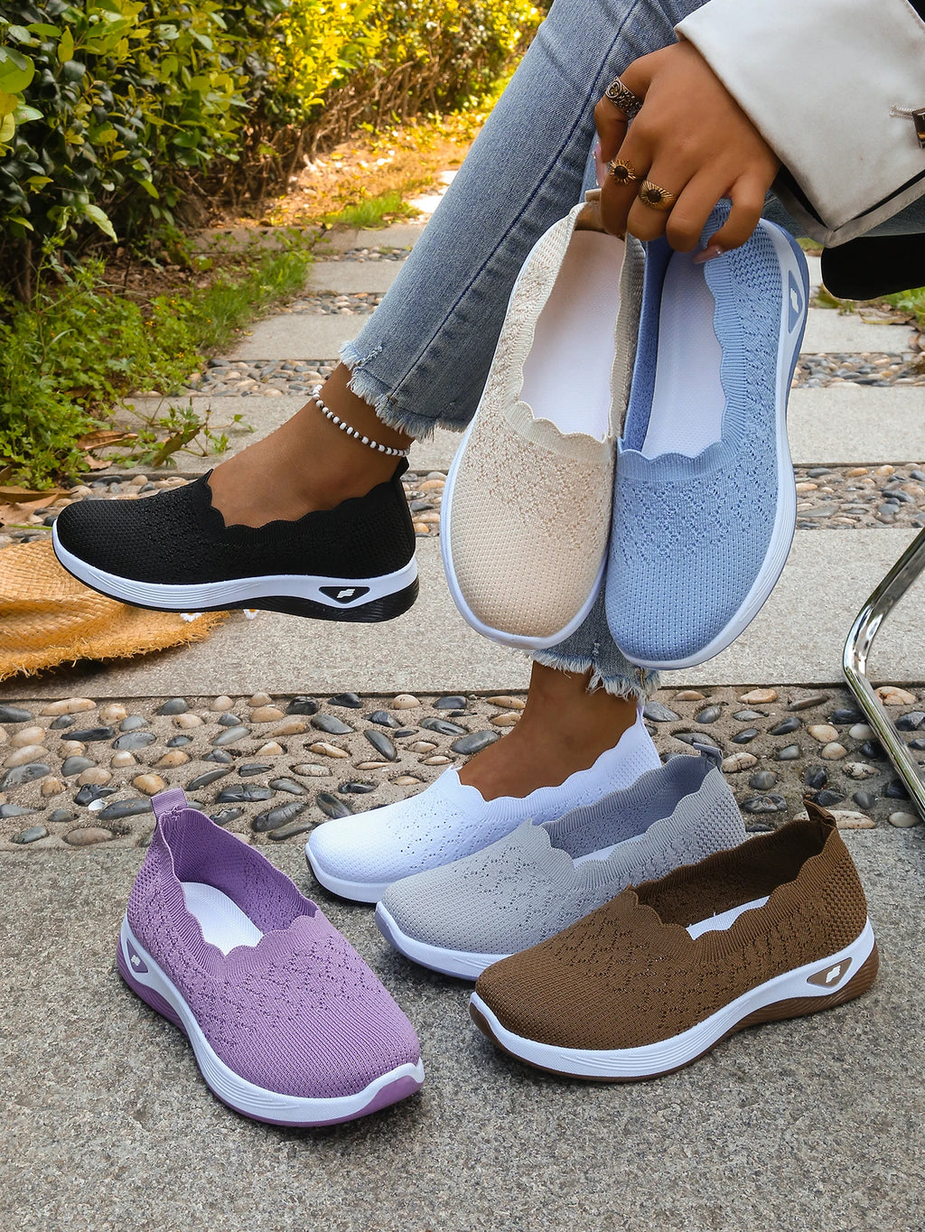 Chaussures orthopédiques pour femmes, chaussures de marche en tricot, respirantes, à enfiler, mocassins souples, baskets compensées antidérapantes, chaussures décontractées confortables