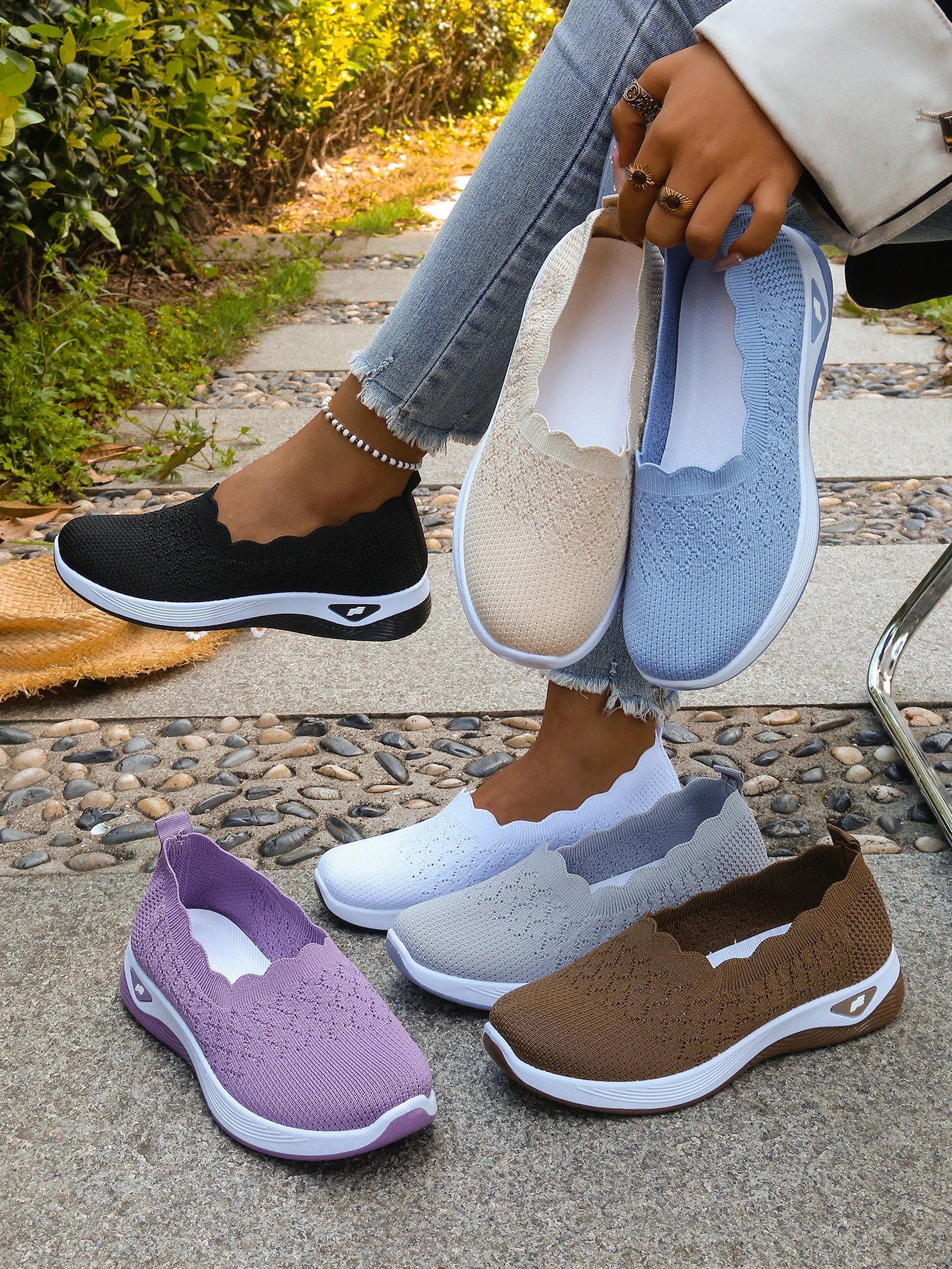Chaussures orthopédiques pour femmes, chaussures de marche en tricot, respirantes, à enfiler, mocassins souples, baskets compensées antidérapantes, chaussures décontractées confortables