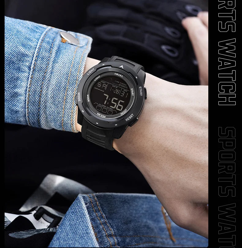 SMAEL-Montre-bracelet numérique étanche à LED pour homme, chronomètre lumineux, montres de sport, 50m, 8105