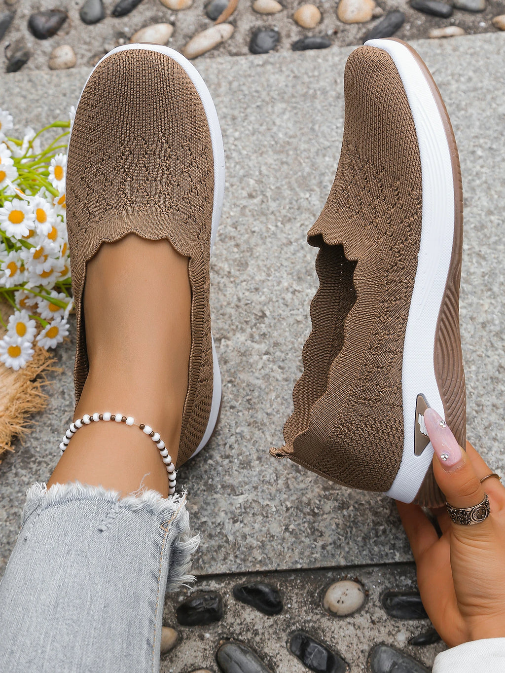 Chaussures orthopédiques pour femmes, chaussures de marche en tricot, respirantes, à enfiler, mocassins souples, baskets compensées antidérapantes, chaussures décontractées confortables