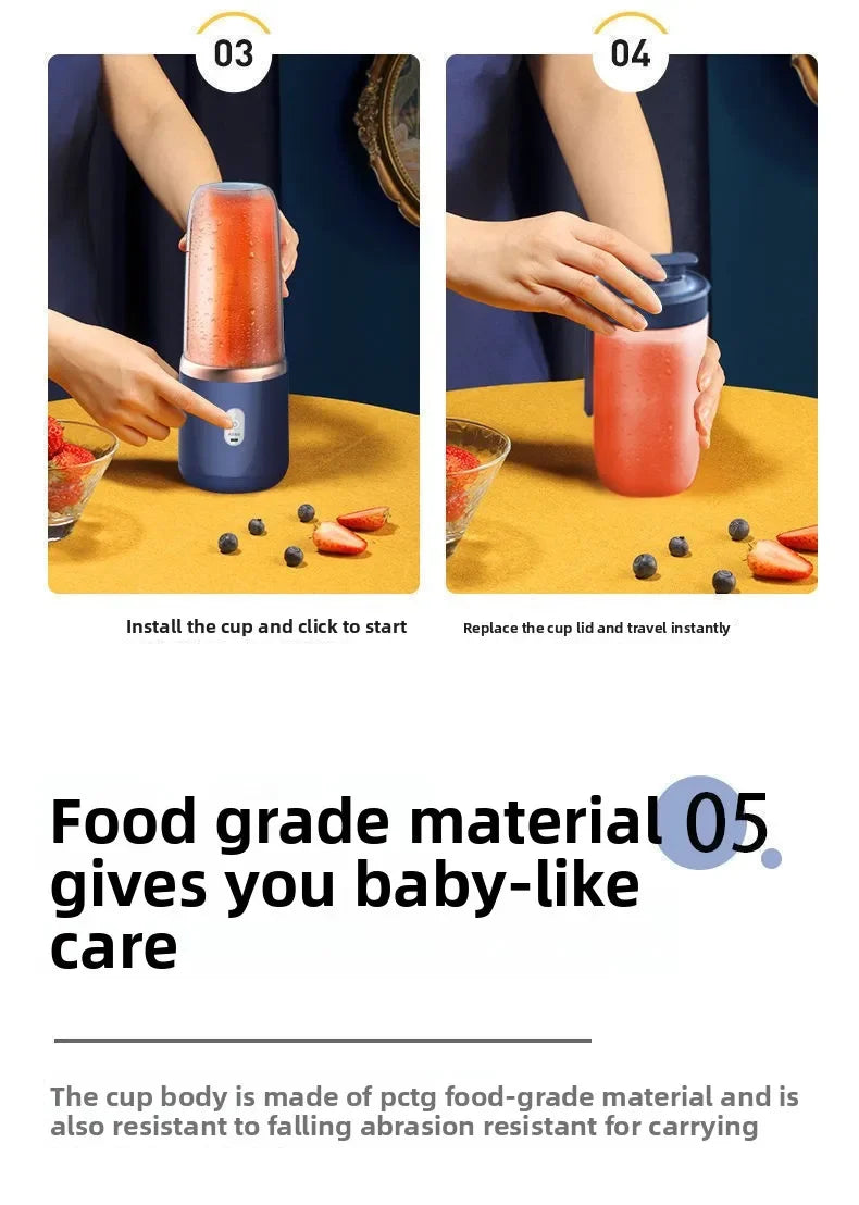 Mélangeurs de jus de fruits portables, Mini bouteille électrique personnelle d'été, USB, 6 lames, presse-agrumes, Machine pour la cuisine