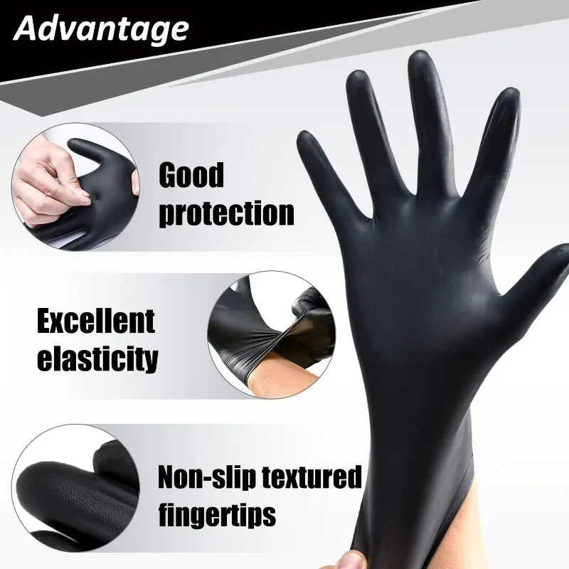 Gants jetables en Nitrile noir PVC, 10/20/50/100 pièces, imperméables sans Latex, pour la réparation automobile, gants de travail pour la teinture des cheveux en toute sécurité des aliments