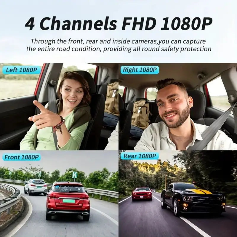 Caméra de tableau de bord de voiture 4 canaux boîte noire caméra de conduite FHD 1080P avant gauche droite arrière Vision nocturne enregistrement en boucle ajouter kit de fil dur